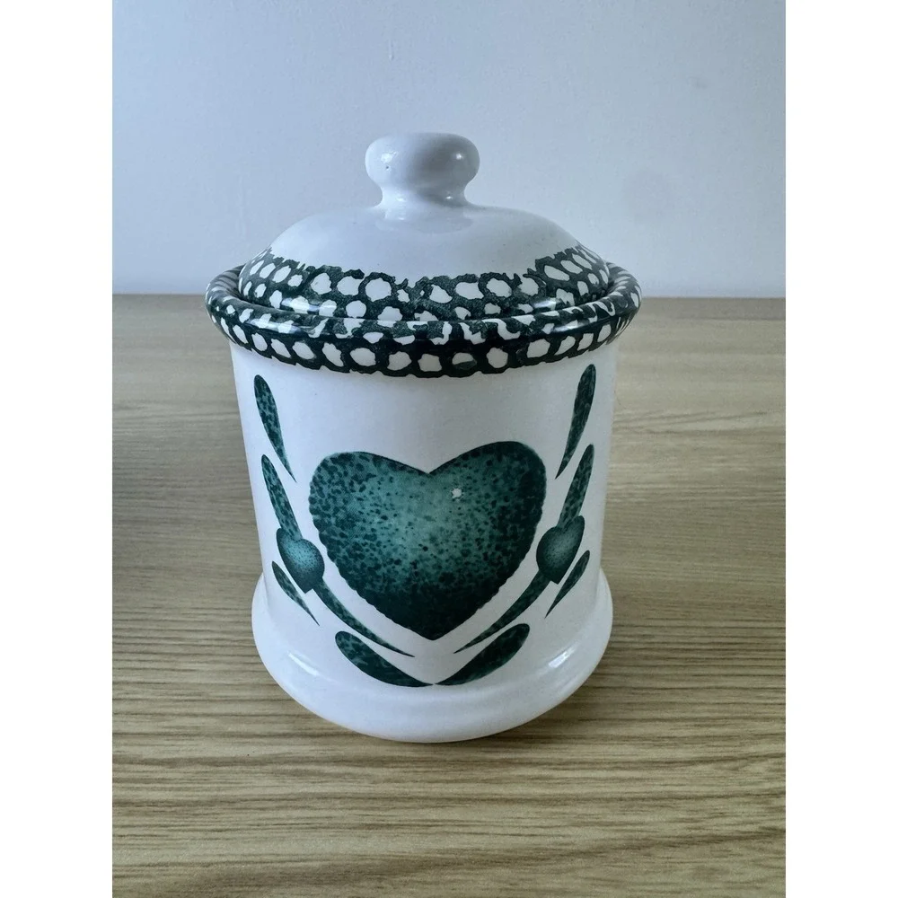 Vintage Green Heart Ceramic Canister Set 3 Spongeware Cottagecore Country 1990s